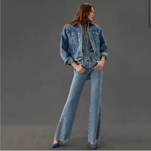 AMO Georgia High-Rise Flare Jeans in Medium Blue Size 31 NWT - Picture 1 of 10